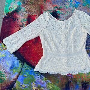 80s Laurence Kagan ivory lace beaded top